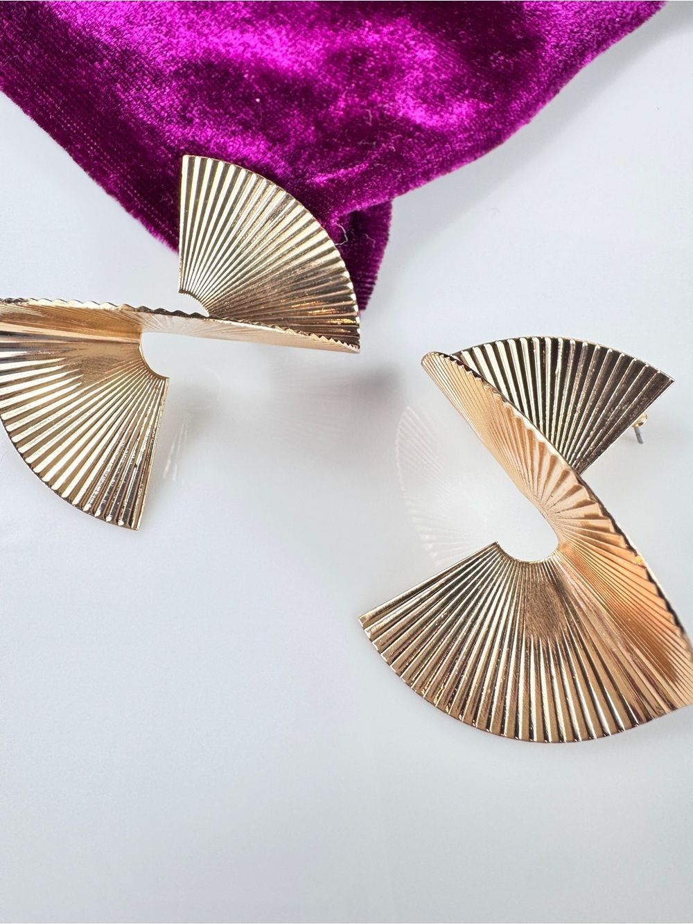 Gold Sculptural Fan Drop Earrings - Elegant Women's Accessories
